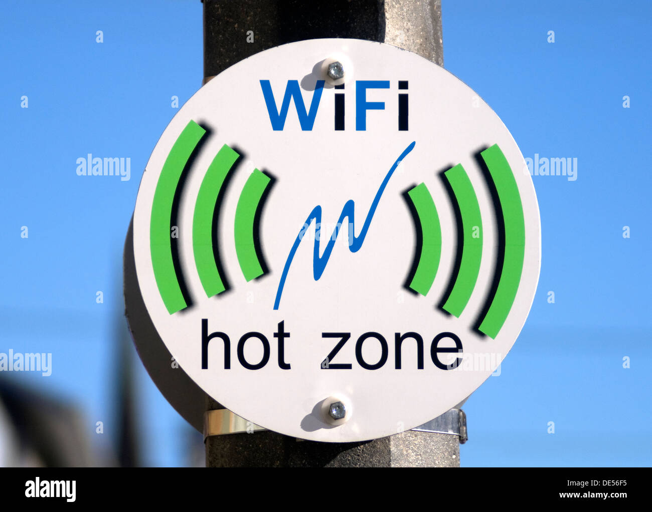 sign WiFi hot zone public access internet connection Stock Photo