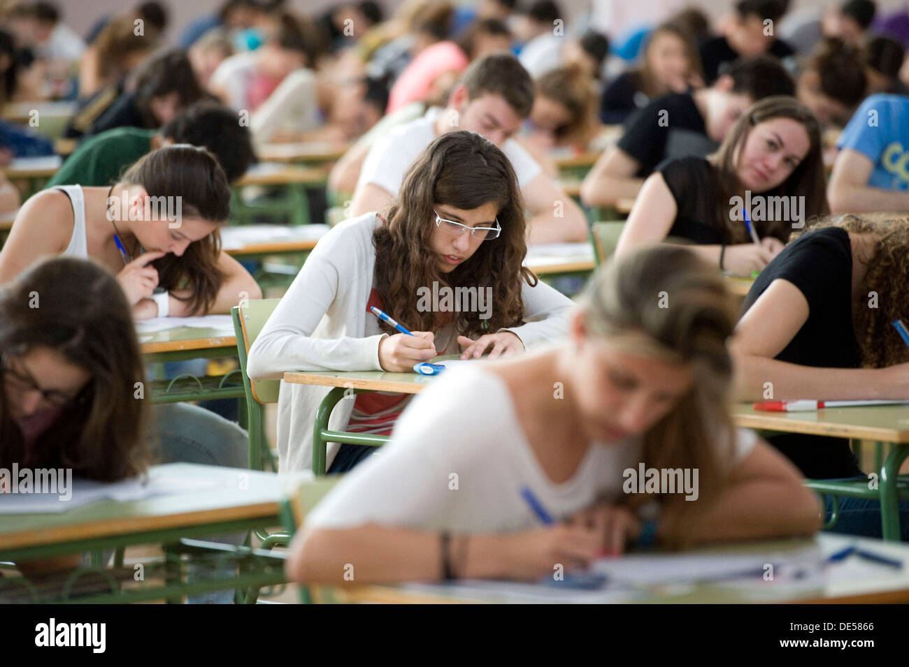 Students seen during a degree examination in Spain Stock Photo