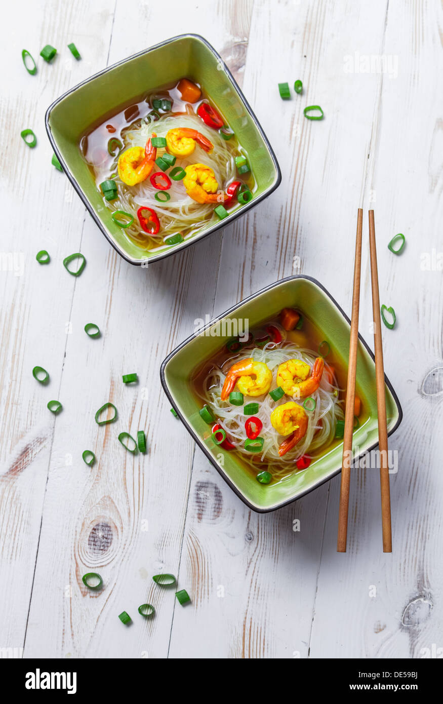 Two bowls of noodle soup with shrimp Stock Photo Alamy