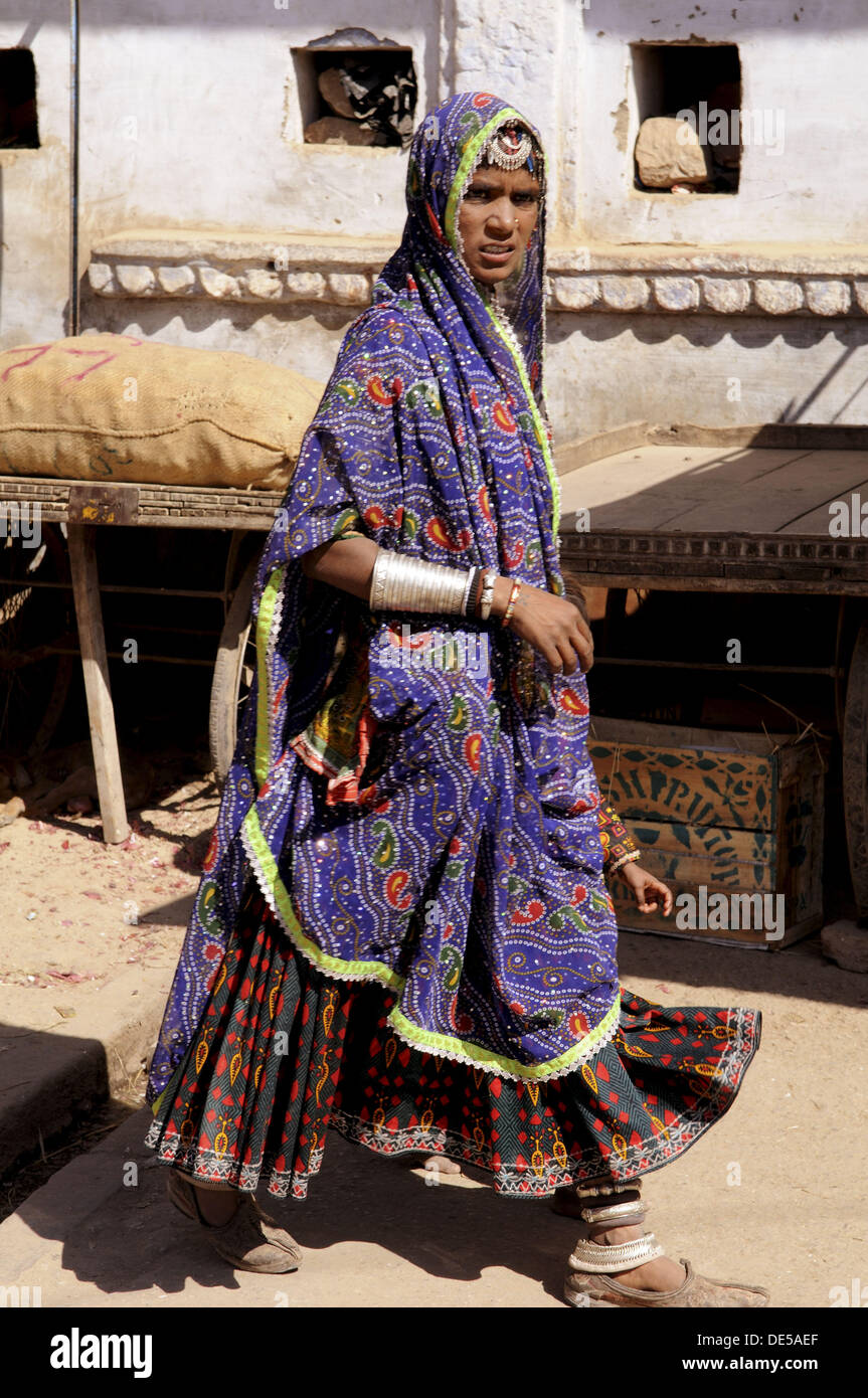 A colourful woman from one of Rajasthan colourful nomadic tribes Stock