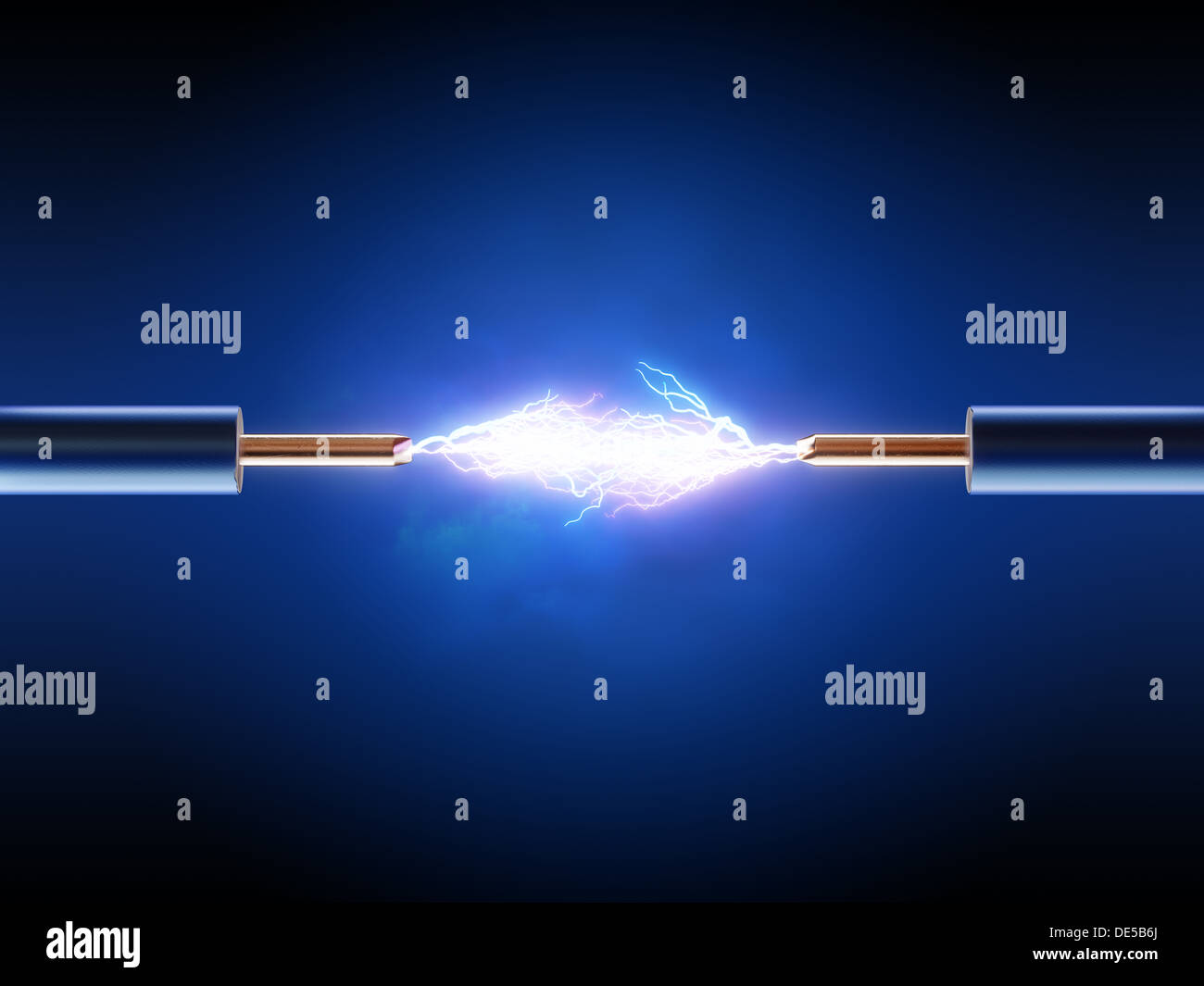Electrical spark between two insulated copper wires ( 3d render ) Stock Photo