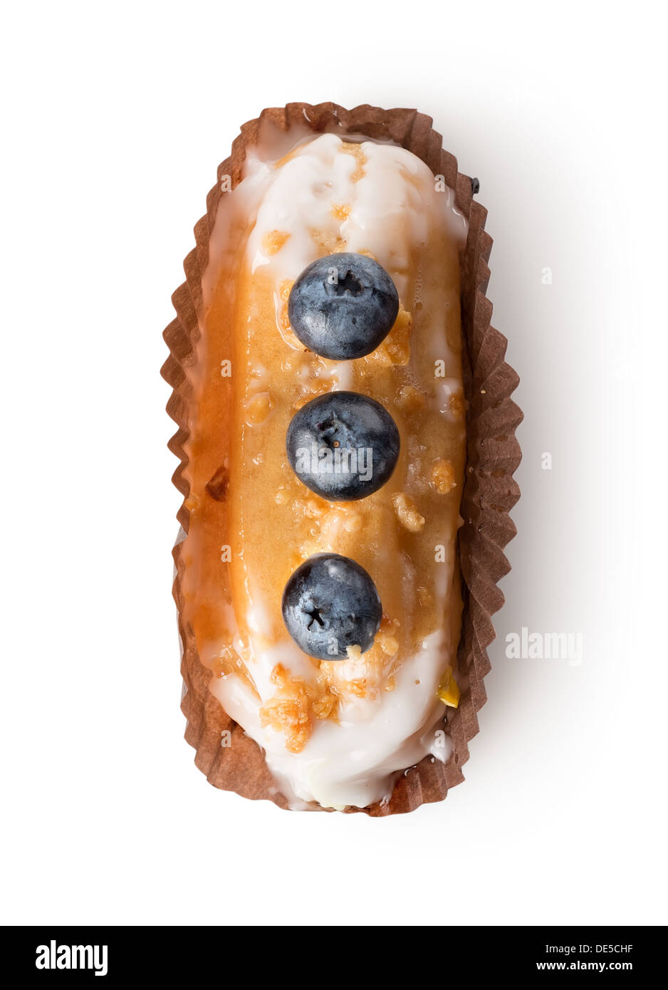 Eclair in white glaze isolated on a white background Stock Photo