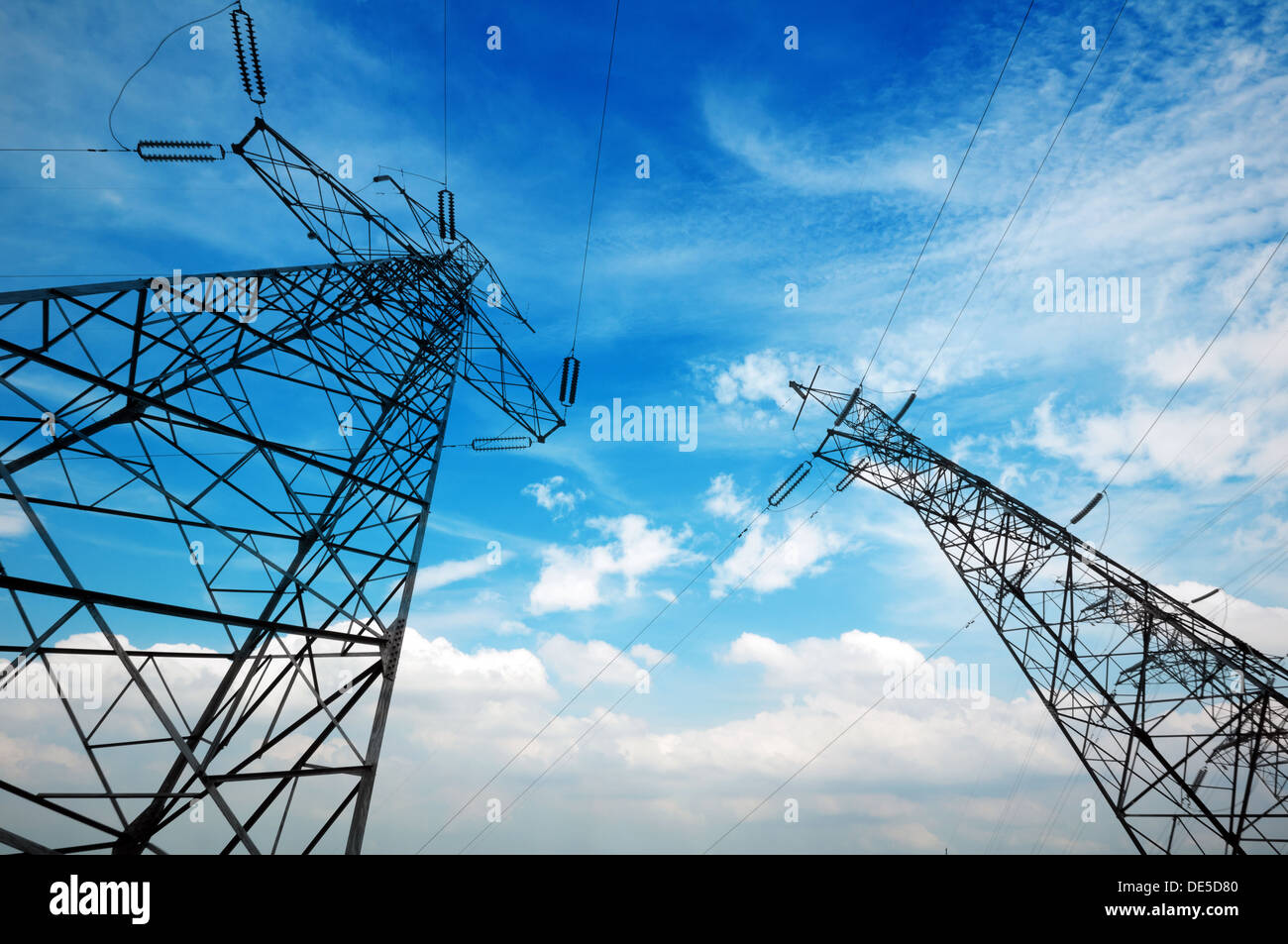 high voltage post.High-voltage tower sky background Stock Photo - Alamy