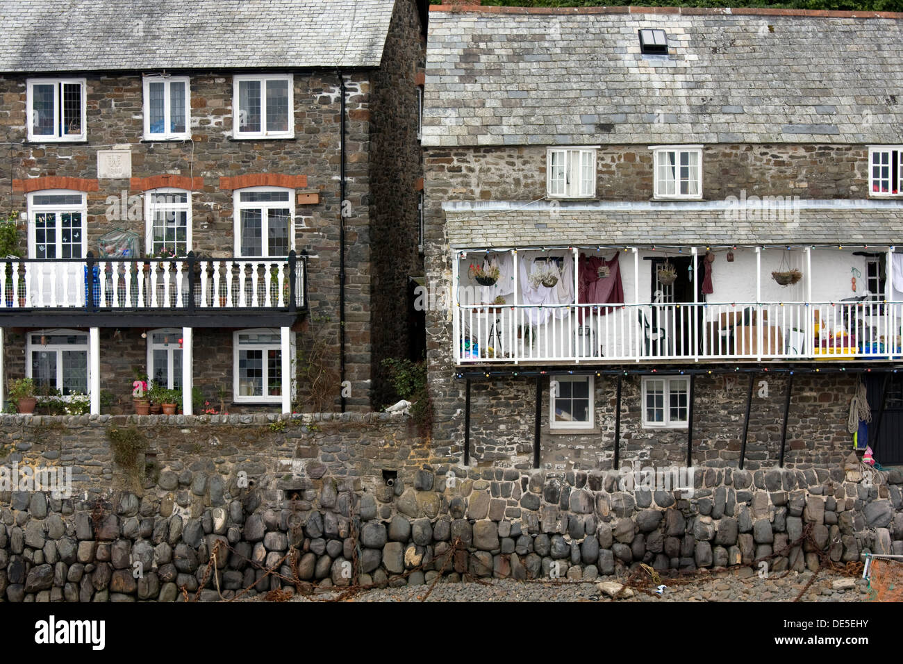 Fishing cottages on harbour front, Clovelly, Devon, England, UK Stock