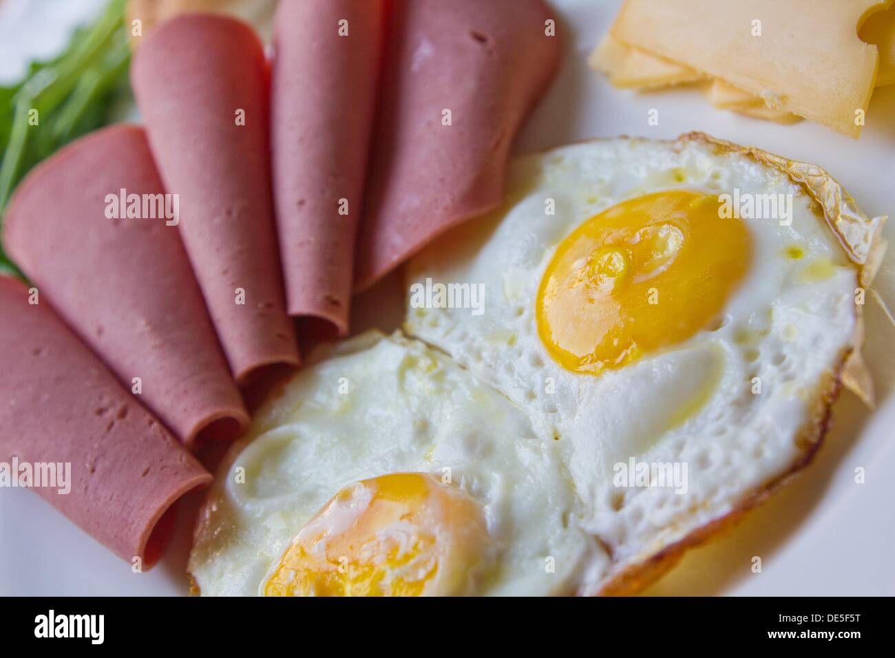 Breakfast plate with Mortadella, eggs Stock Photo Alamy