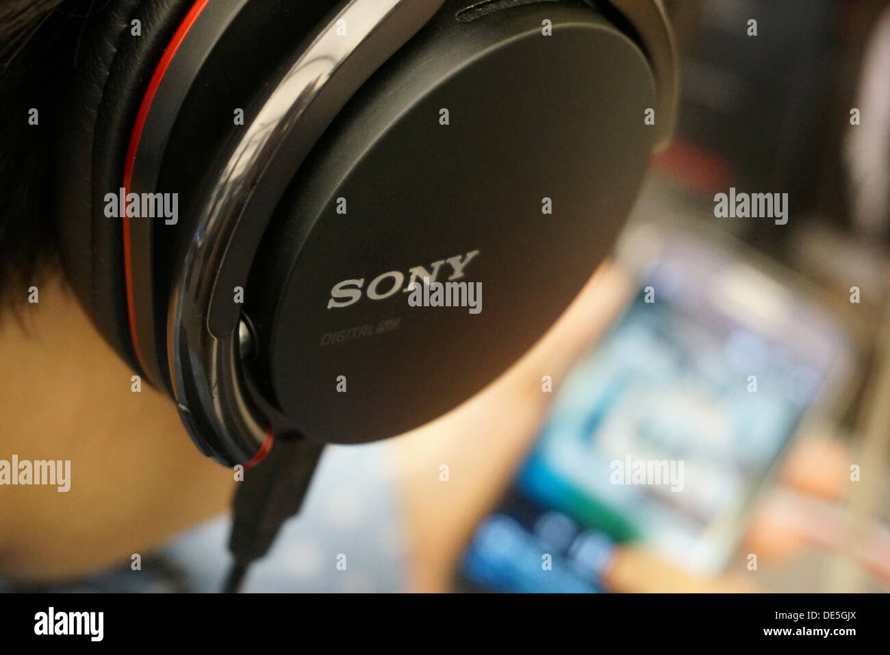 Germany: Sony headphones at Sony Center in Berlin Stock Photo