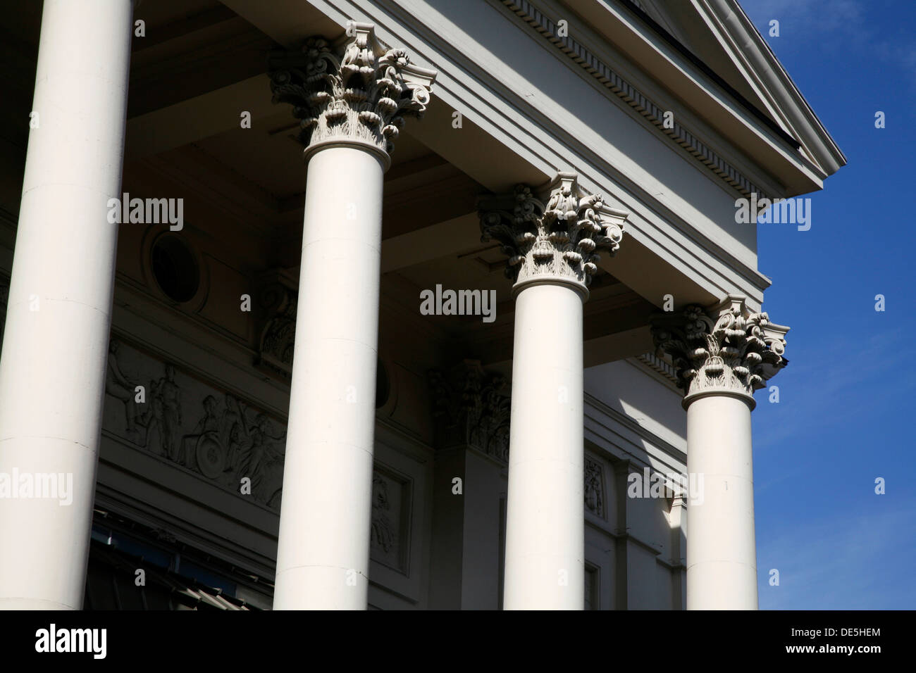 Corinthian styled facade to the Royal Opera House, Covent Garden, London, UK Stock Photo