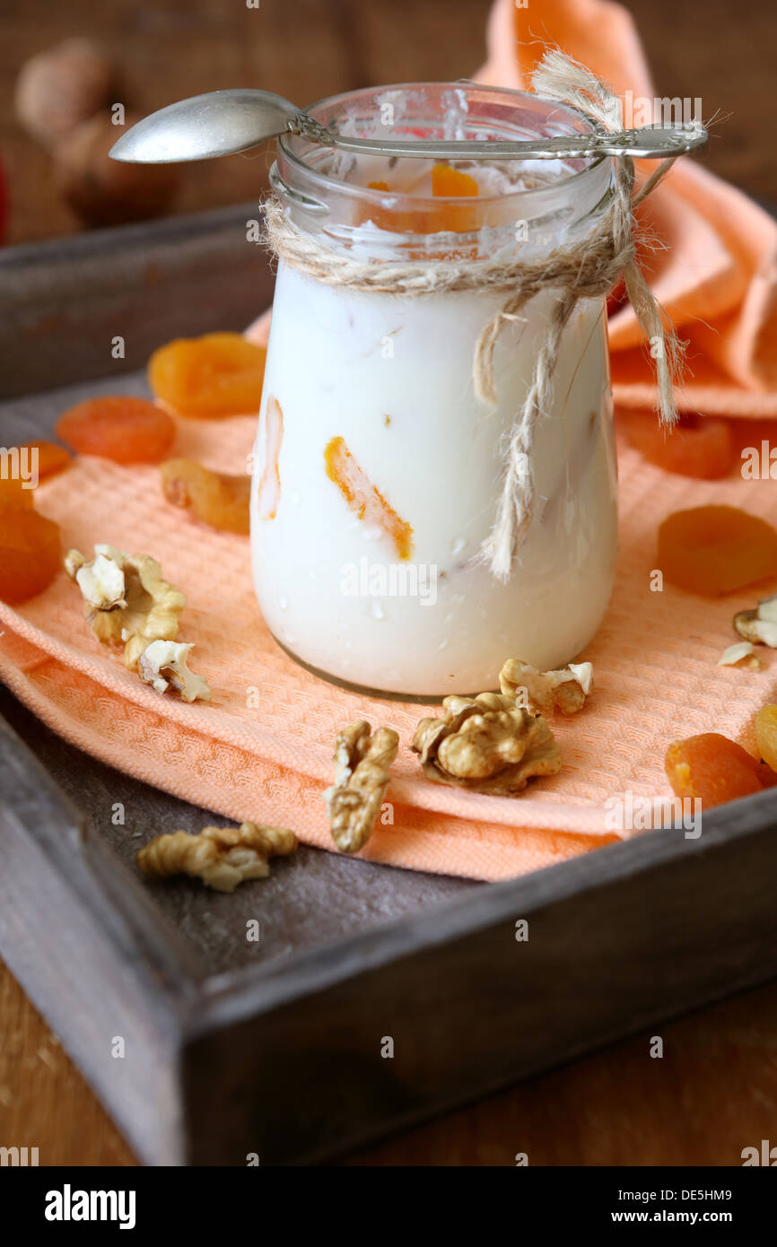 jar of homemade yogurt, food close up Stock Photo