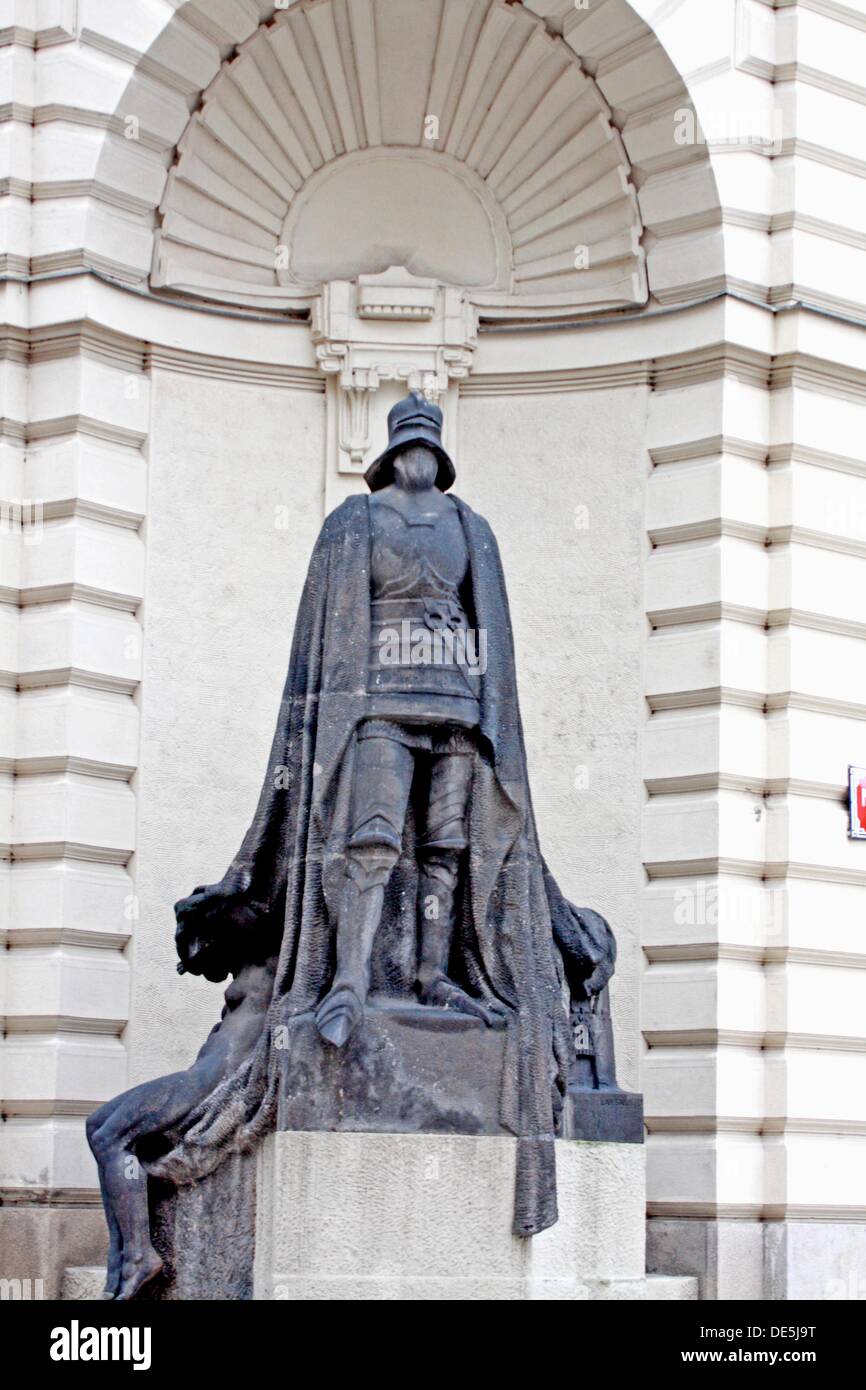 The Iron Knight by Ladislav Saloun at the New Town Hall, Prague near