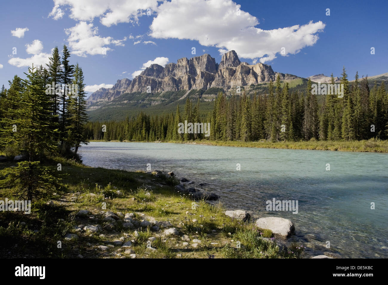 Castle Mountain and Bow River, Banff National Park, Alberta, Canada