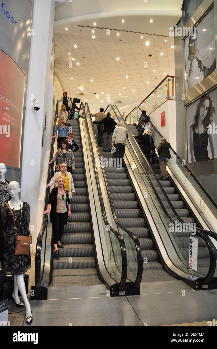 Escalators, Shopping center Stock Photo