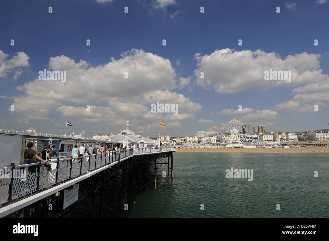 View back to the beach from Brighton Pier Brighton East Sussex England Stock Photo