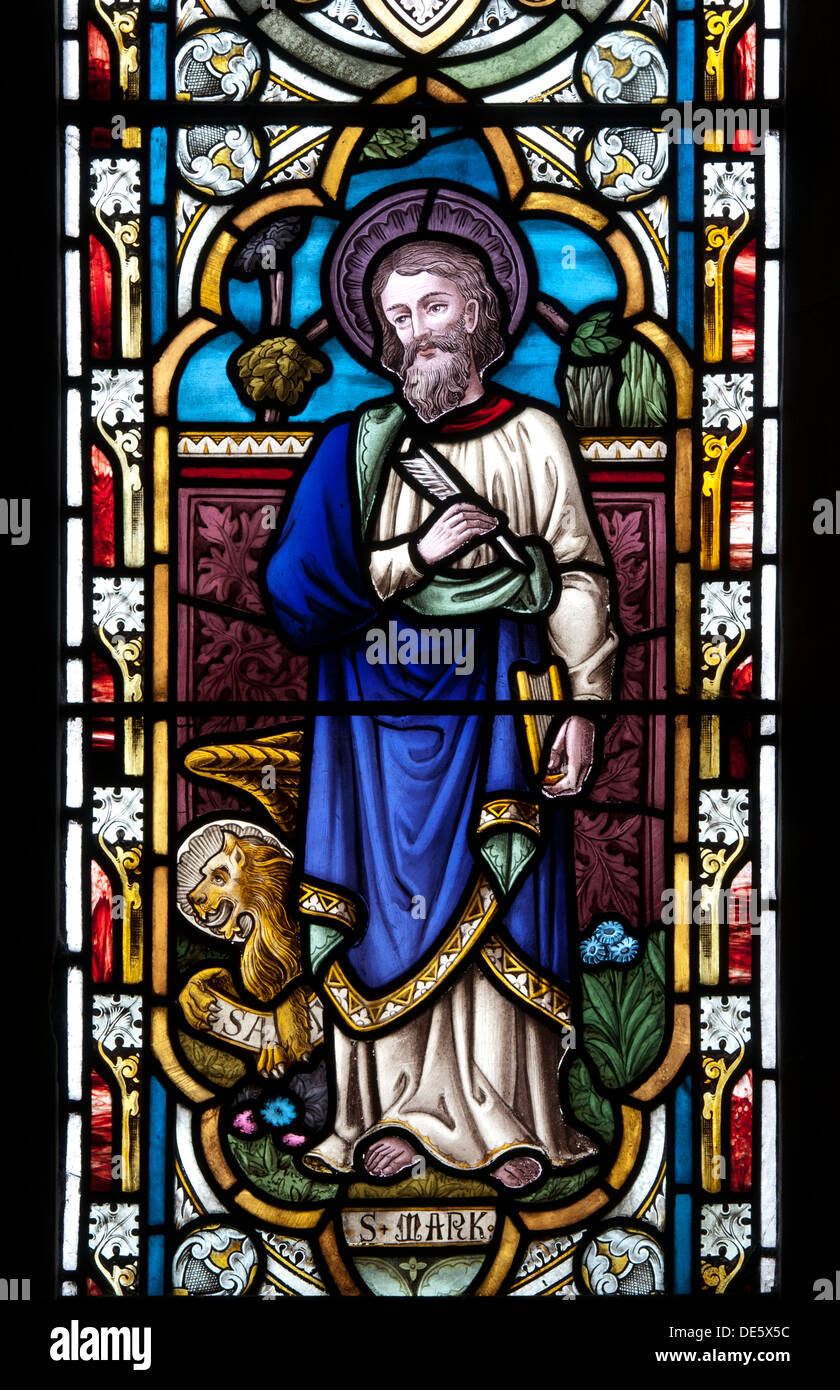 Saint Mark stained glass, St. John the Evangelist Church, Shenton