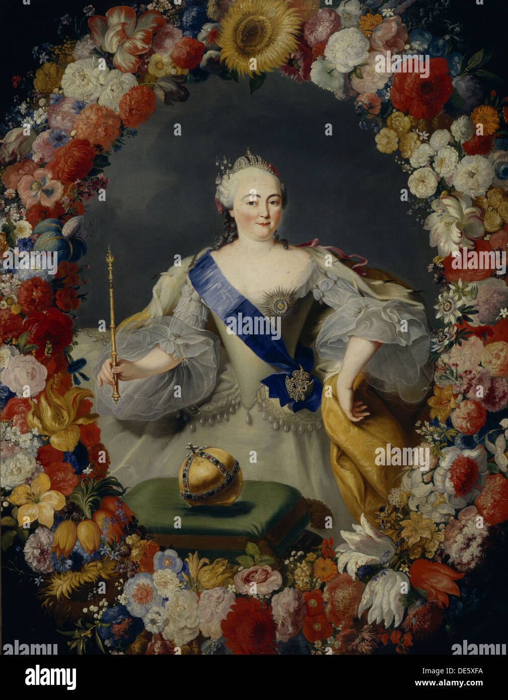 Portrait of Empress Elisabeth (1709-1762), 1754. Artist: Prenner, Georg Kaspar, von (1720-1766) Stock Photo