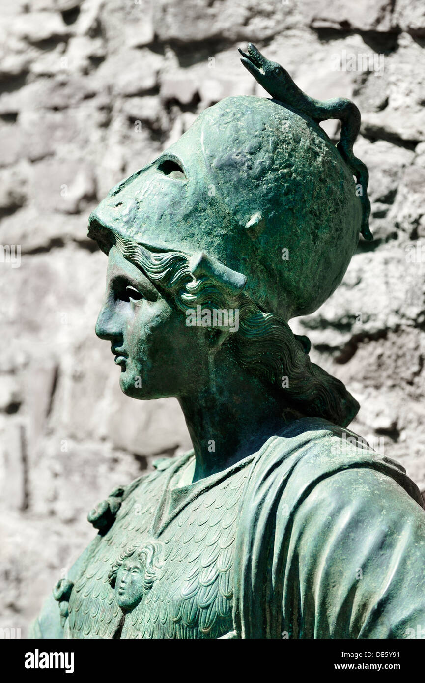 Statue of Minerva, goddess of war. Arezzo, Tuscany Italy. This copy, sited on Via Pellicceria, of 4th C. BC bronze original Stock Photo