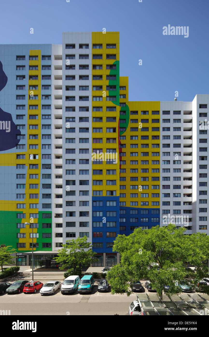 Berlin, Germany, colorful facade of a residential building in the Franz -Jacob Street Stock Photo