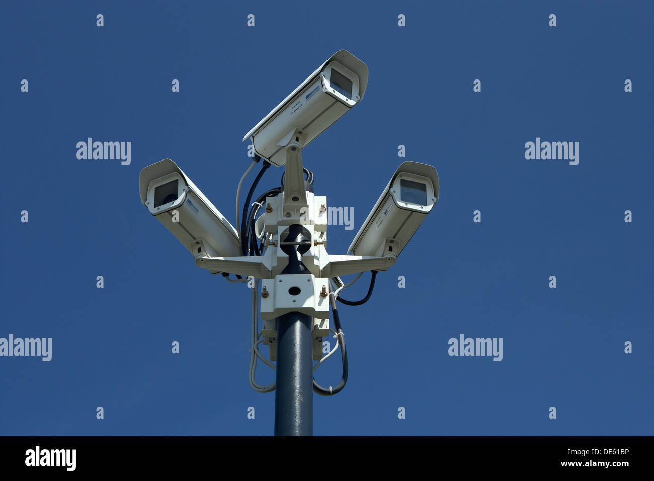 Schoenefeld, Germany, surveillance cameras at a Metallsaeule Stock