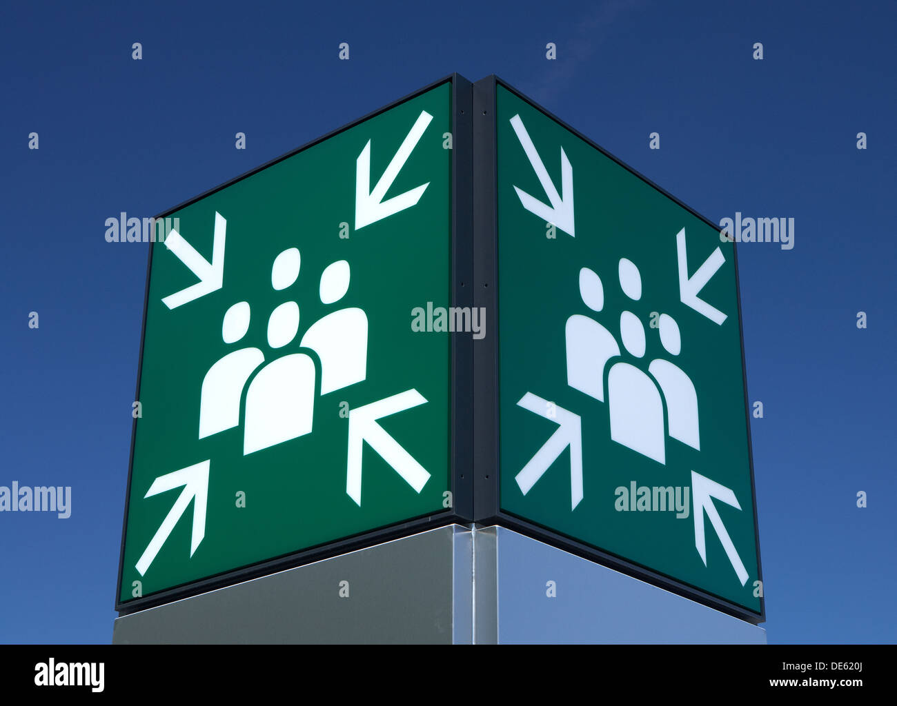 Schoenefeld, Germany, the sign for a central rallying point Stock Photo