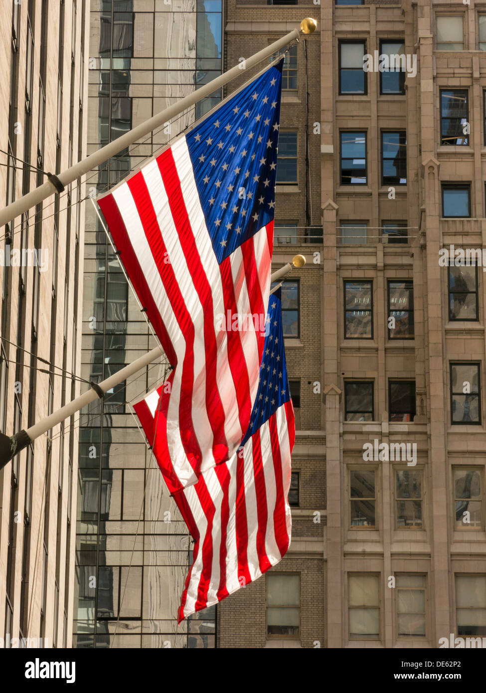 American Flags on Display, Rockefeller Center in New York City Stock Photo
