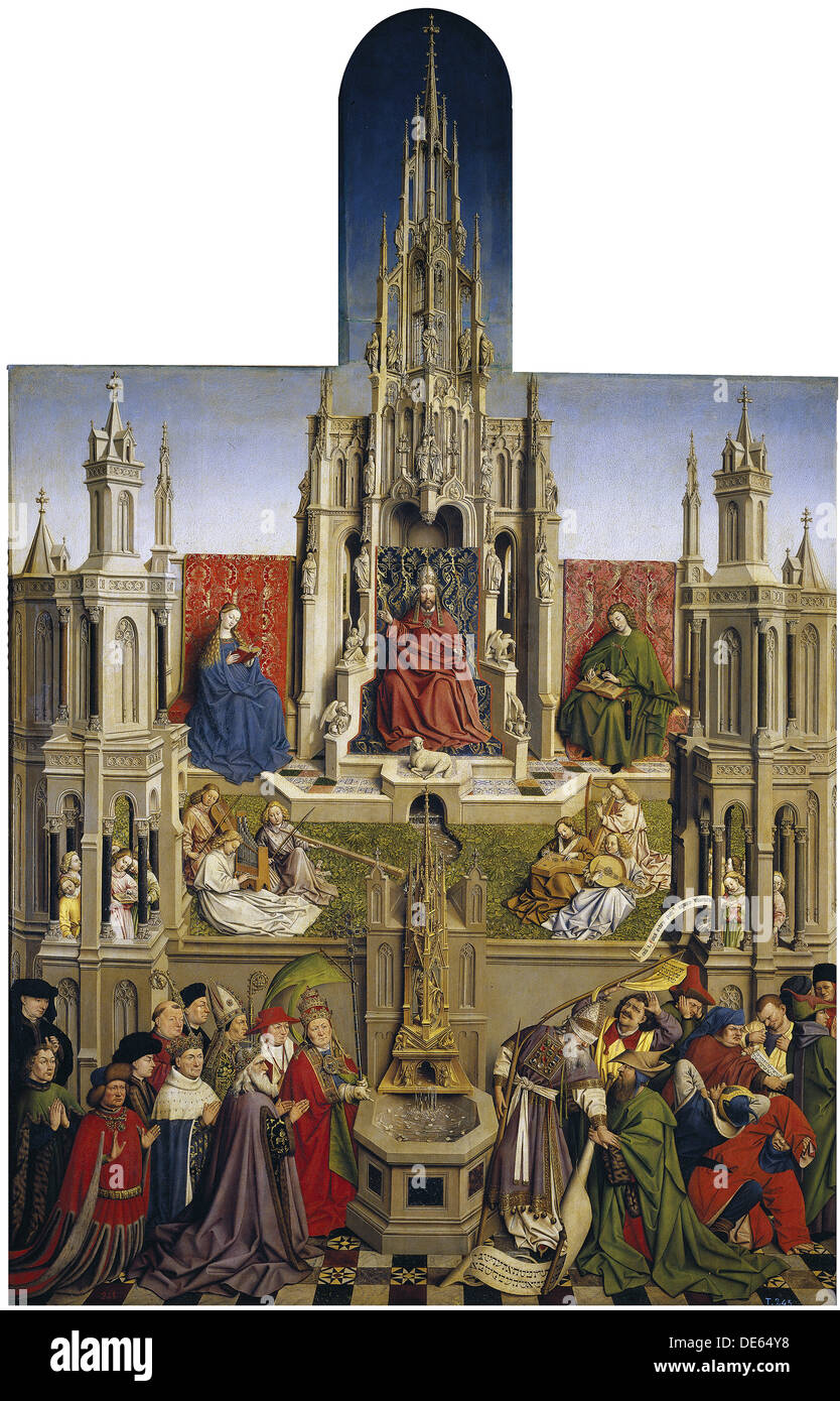 The Fountain of Grace and the Triumph of Ecclesia over the Synagogue, 1430. Artist: Eyck, Jan van, (School) Stock Photo