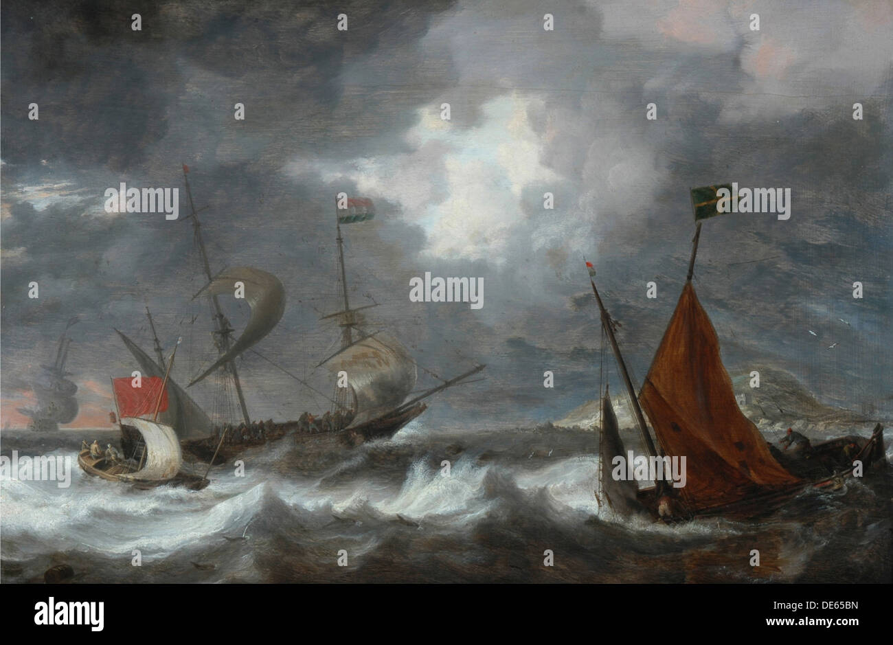 Sea storm with sailing ships, c. 1645. Artist: Peeters, Bonaventura, the Elder (1614-1652) Stock Photo
