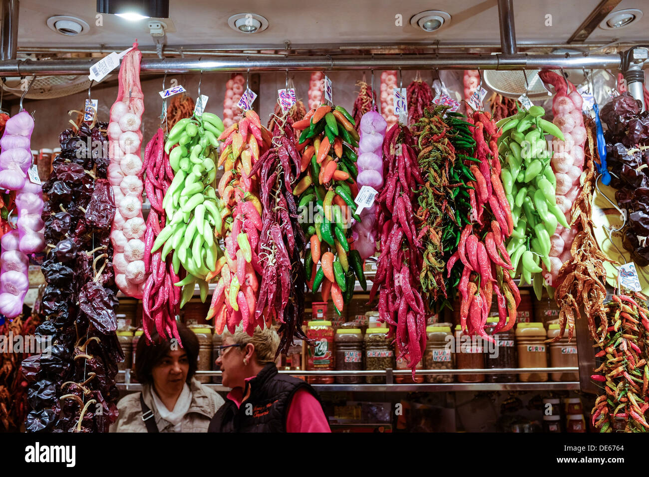 Fruit and vegetable stalls in the markets of La Rambla, Barcelona