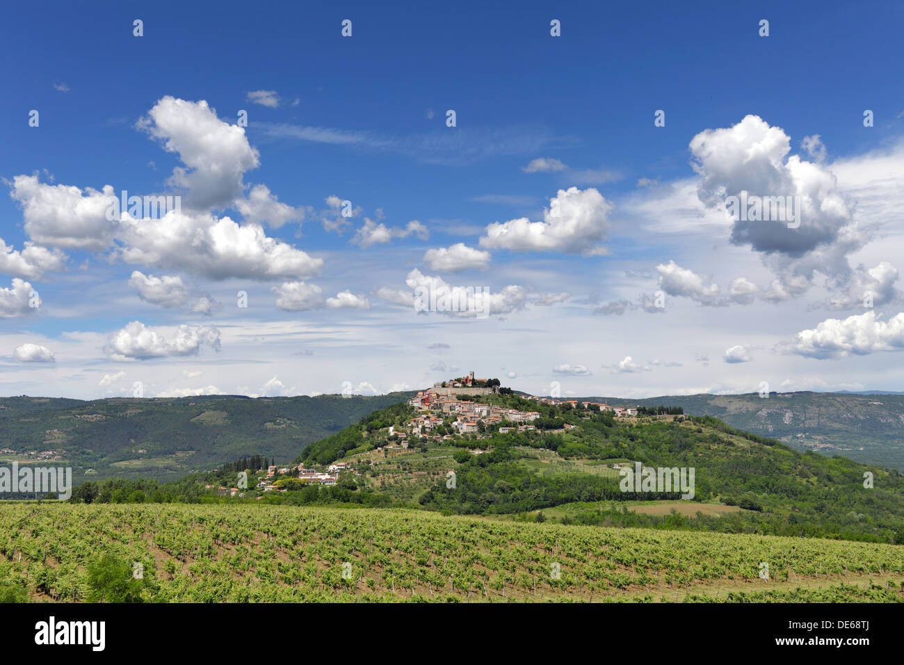 Motovun, Croatia, view over the valley of the Mirna to Motovun Stock Photo