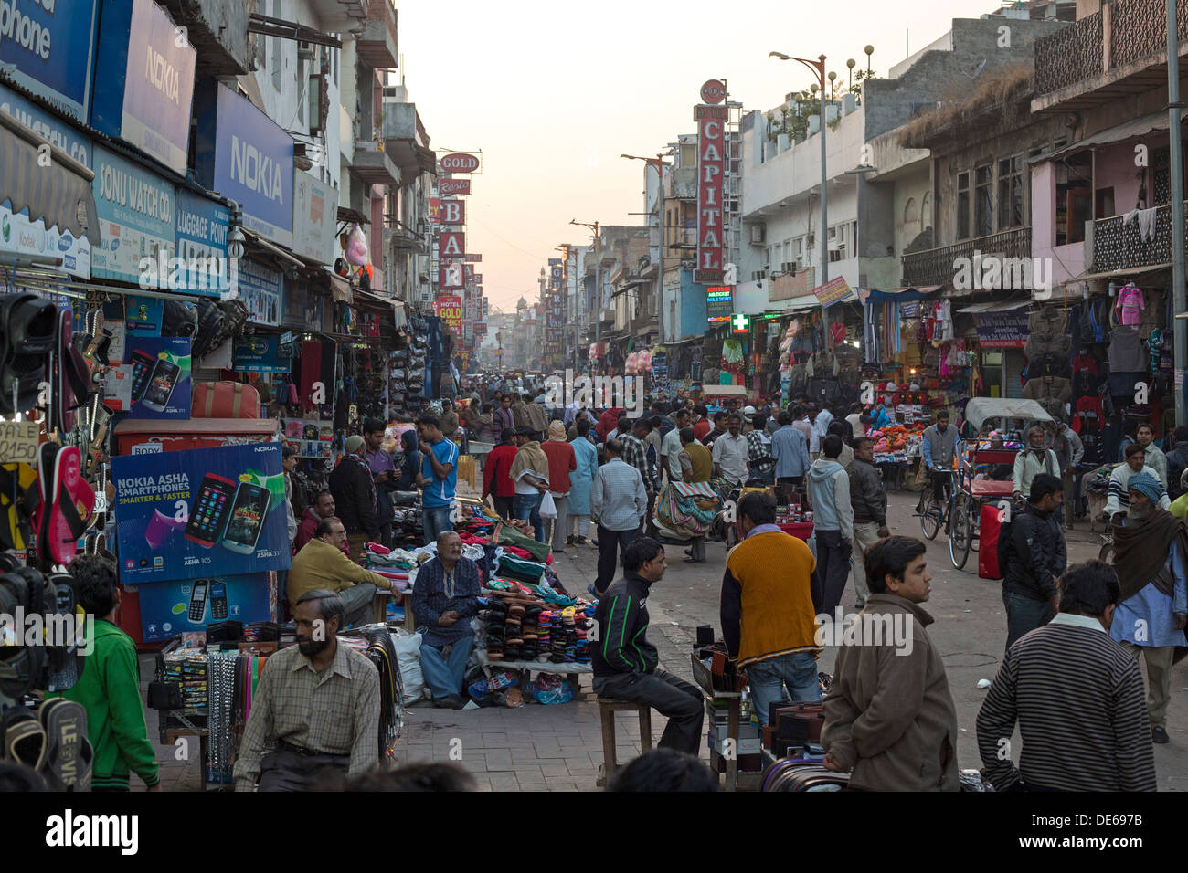 India,Uttar Pradesh, Delhi, typical street scene near New Delhi Railway Station in the Paharganj district Stock Photo