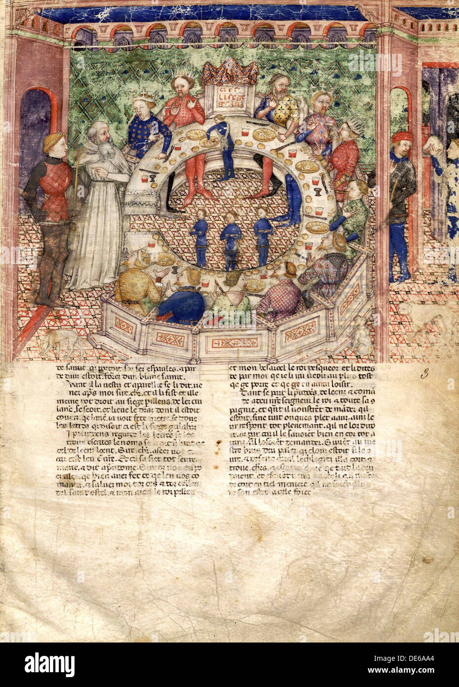 The Knights of the Round (Miniature from La Quête du Saint Graal et la Mort d'Arthus), ca 1220. Artist: Anonymous master Stock Photo