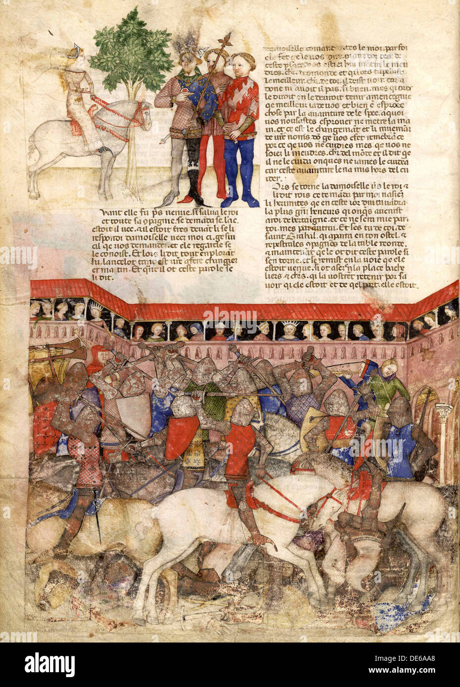The Knights of the Round (Miniature from La Quête du Saint Graal et la Mort d'Arthus), ca 1220. Artist: Anonymous master Stock Photo