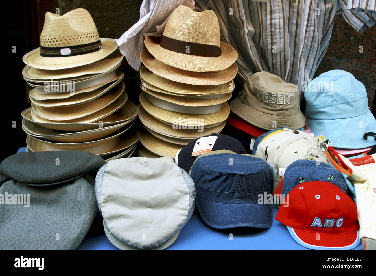 Hats and caps for sale at market 