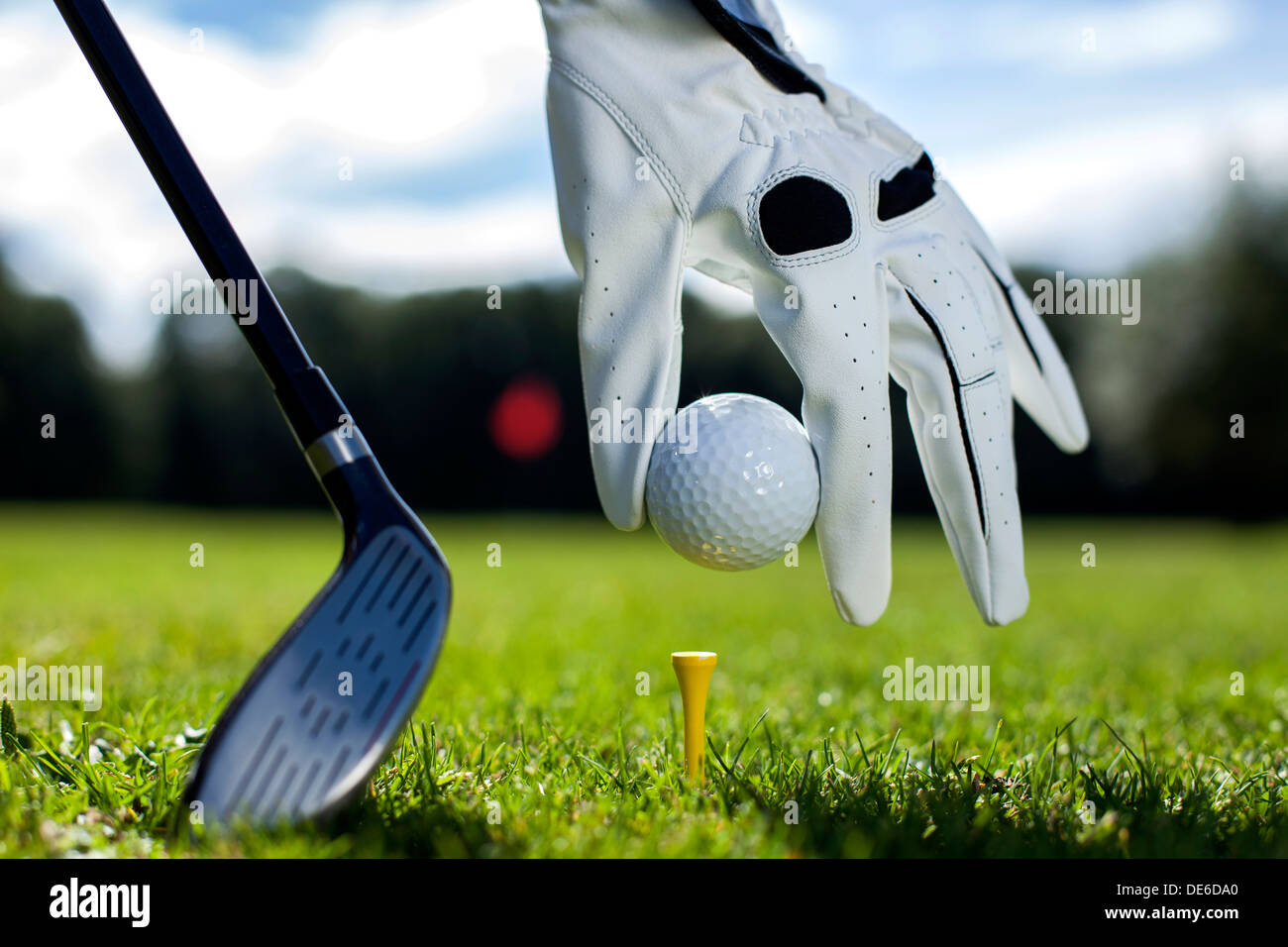 set golf ball on a peg Stock Photo Alamy