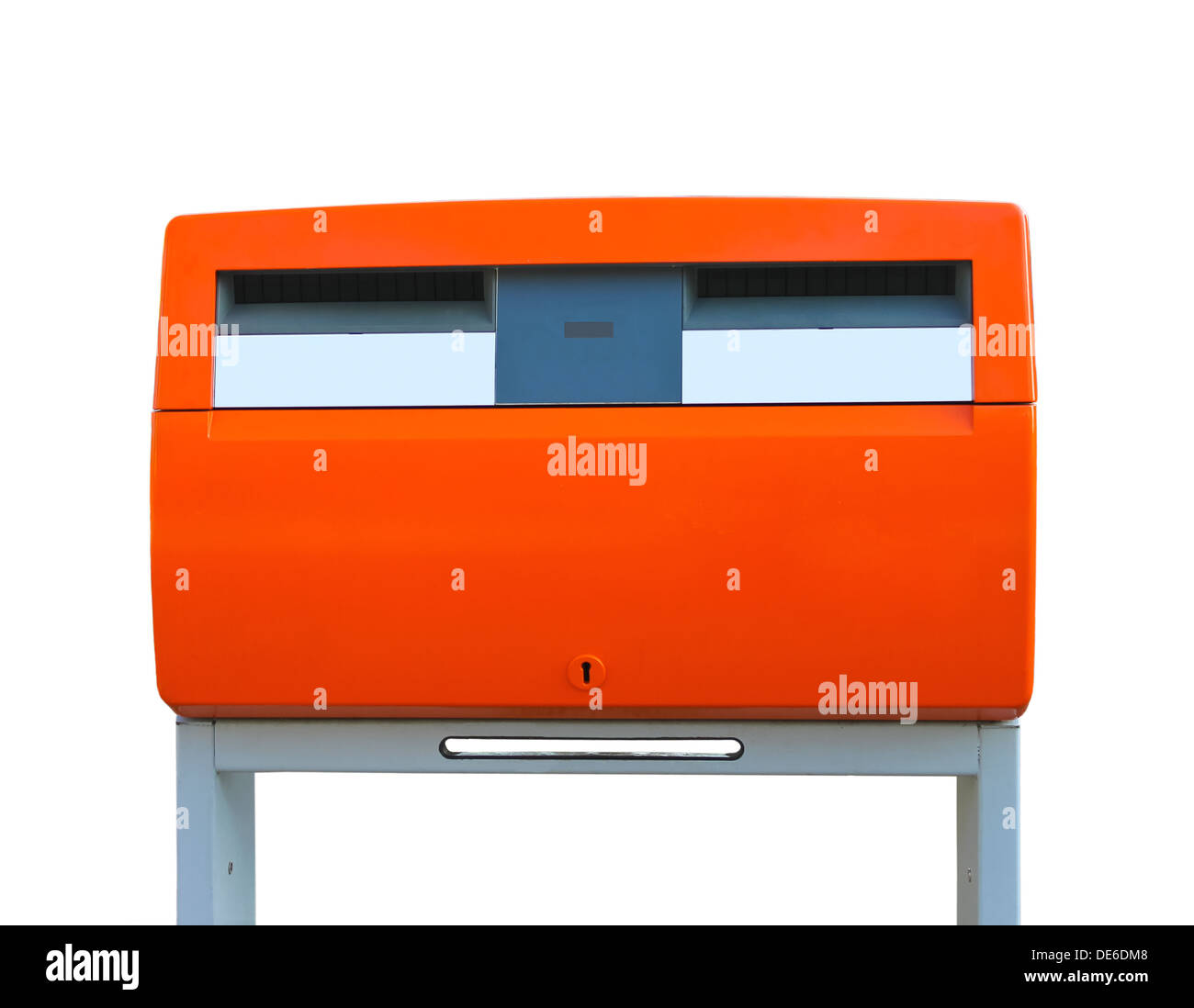 Dutch public mailbox orange isolated on white. Netherlands Stock Photo
