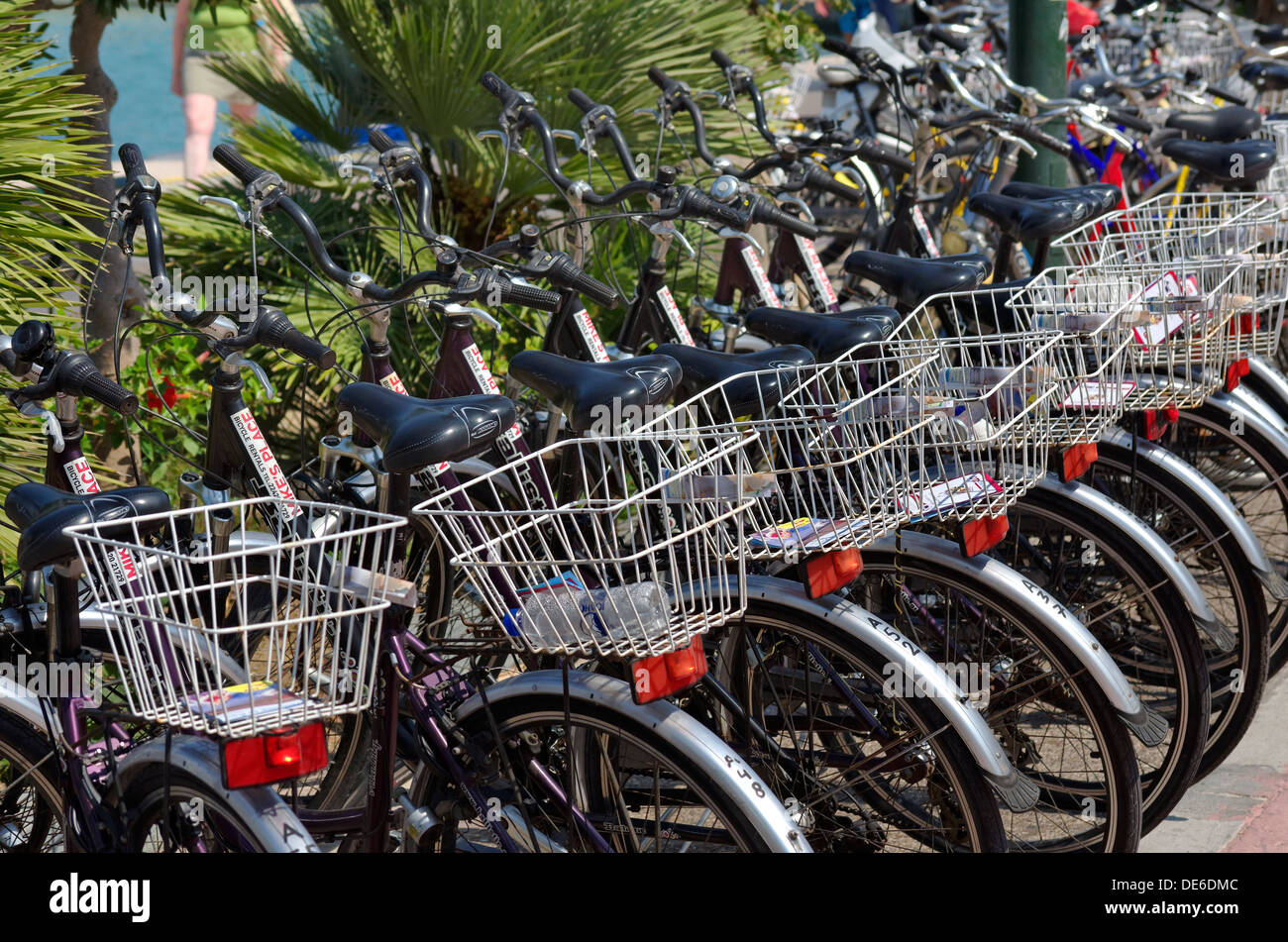 Rack of rental bicycles at Kos town, Island of Kos, Greece Stock Photo -  Alamy