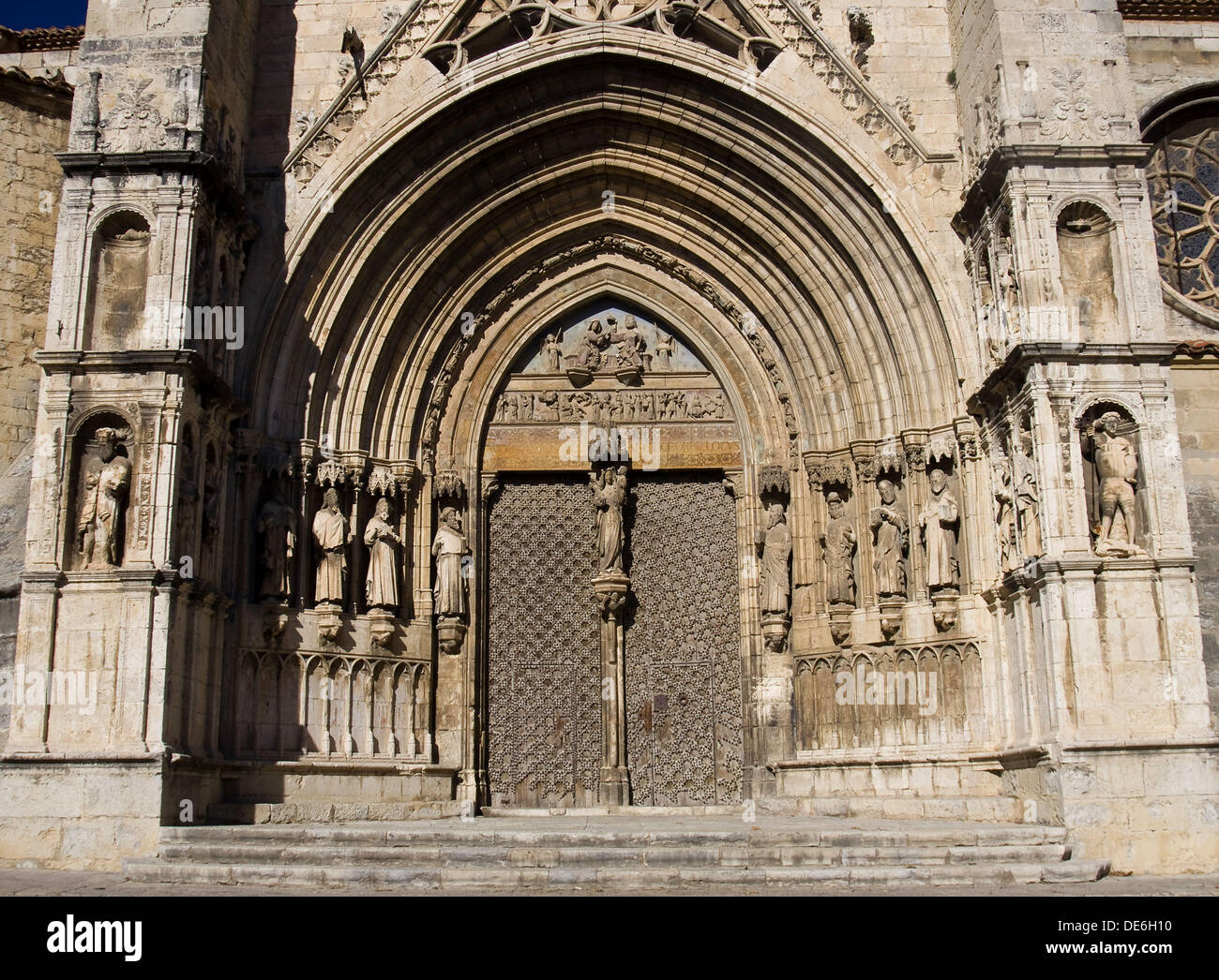 Gothic Door of the Apostles (14th century) of the church of Santa Maria la  Mayor, Morella. Els Ports, Castellon province Stock Photo - Alamy