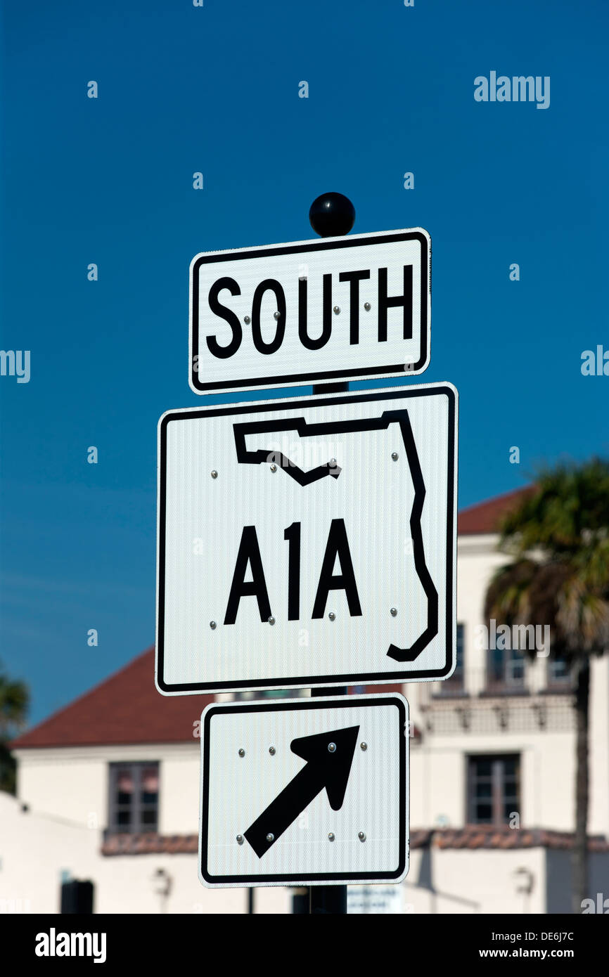 HIGHWAY A1A ROAD SIGN SAINT AUGUSTINE FLORIDA USA Stock Photo