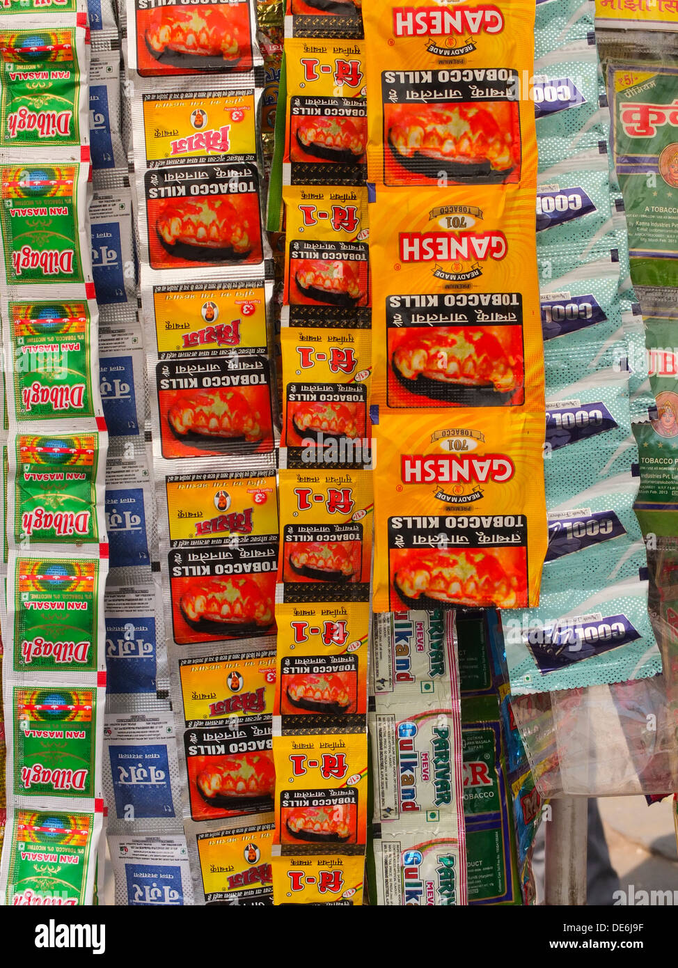 India, Rajasthan, Jaipur, strips of chewing tobacco Stock Photo Alamy