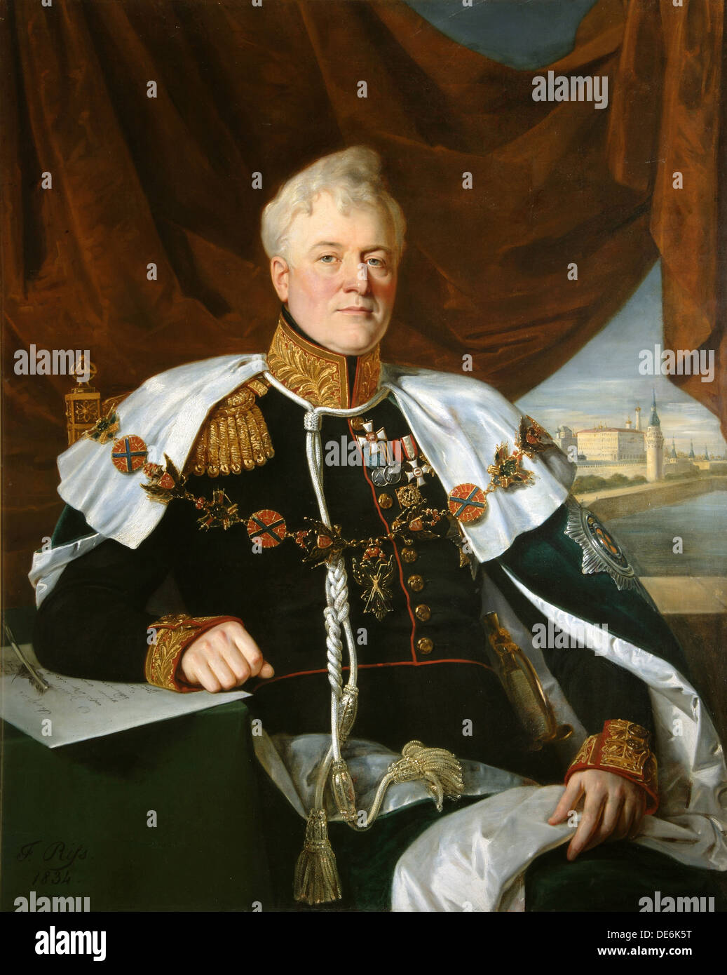 Portrait of Prince Dmitriy Vladimirovich Golitsyn (1771-1844), 1835. Artist: Riss, François Nicolas (1804-1886) Stock Photo