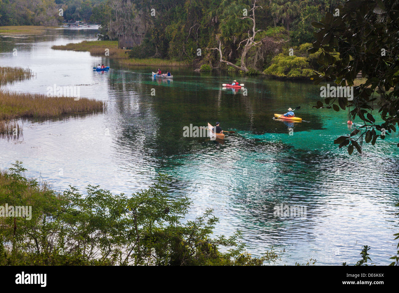 Canoes and kayaks on Rainbow River in Rainbow River State Park near Dunnellon, Florida Stock Photo