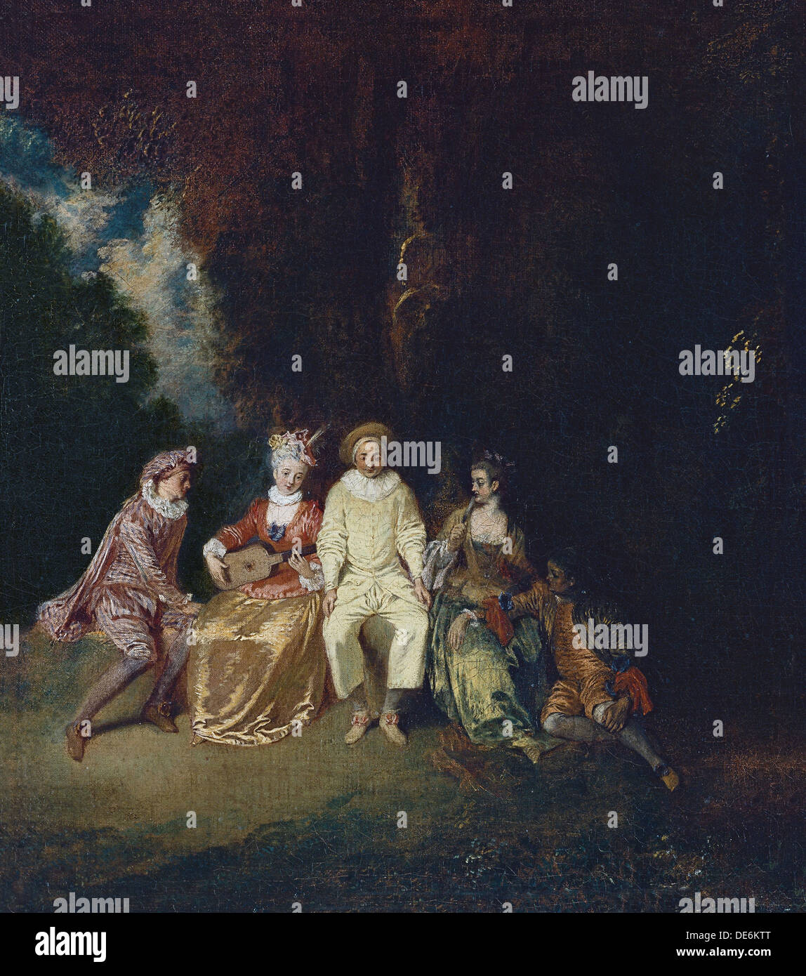 Pierrot Content, ca 1712. Artist: Watteau, Jean Antoine (1684-1721) Stock Photo