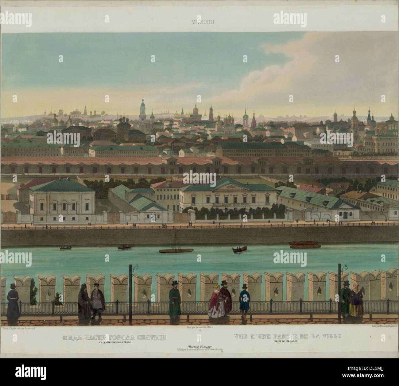 View of Zamoskvorechye from the Kremlin Wall (from a panoramic view of Moscow in 10 parts), ca 1848. Artist: Benoist, Philippe (1813-after 1879) Stock Photo