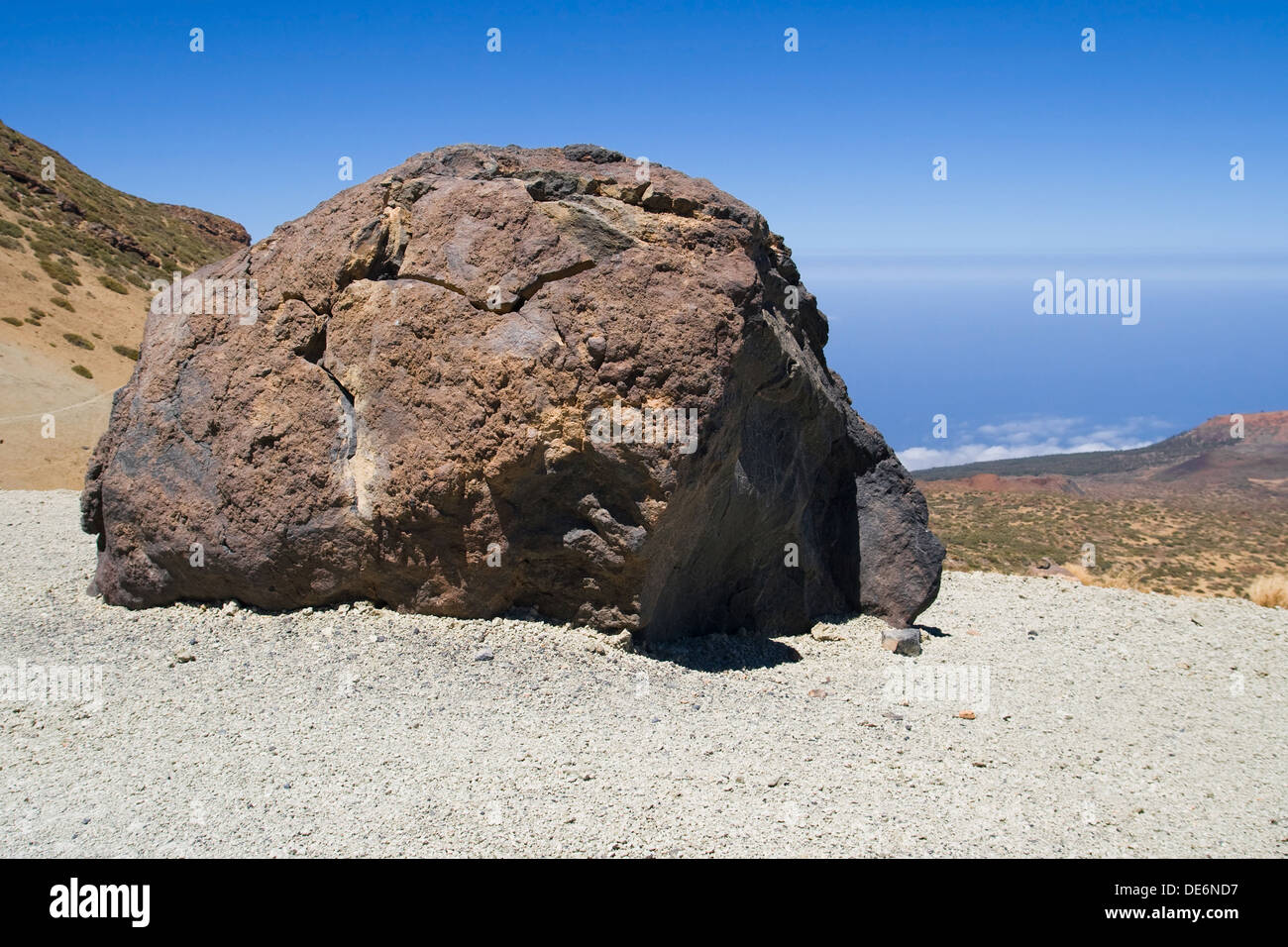 An accretion ball, a rock formed of solidified lava, on the slopes of Mount Teide, Tenerife, Canary Islands. Stock Photo