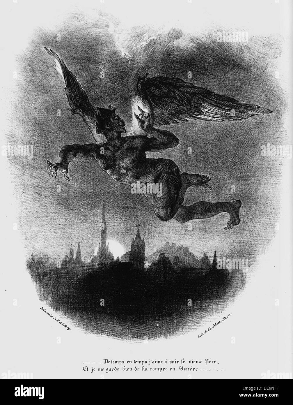 Mephistopheles Prologue in The Sky. Illustration to Goethe's Faust, 1828. Artist Delacroix