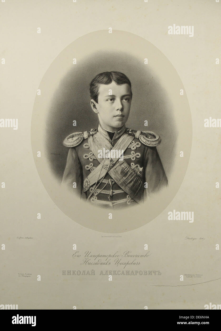 Portrait of the Tsarevich Nikolay Aleksandrovich of Russia (1868-1918). Artist: Dharlingue, Gustave (1839-1902) Stock Photo