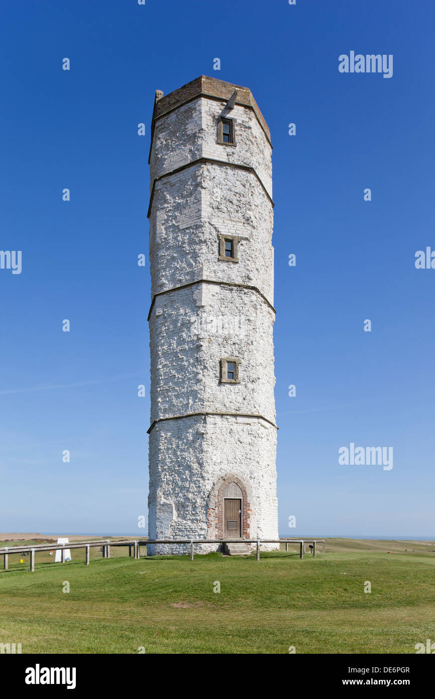 The old chalk lighthouse at Flamborough Head near Bridlington, East Yorkshire, UK Stock Photo