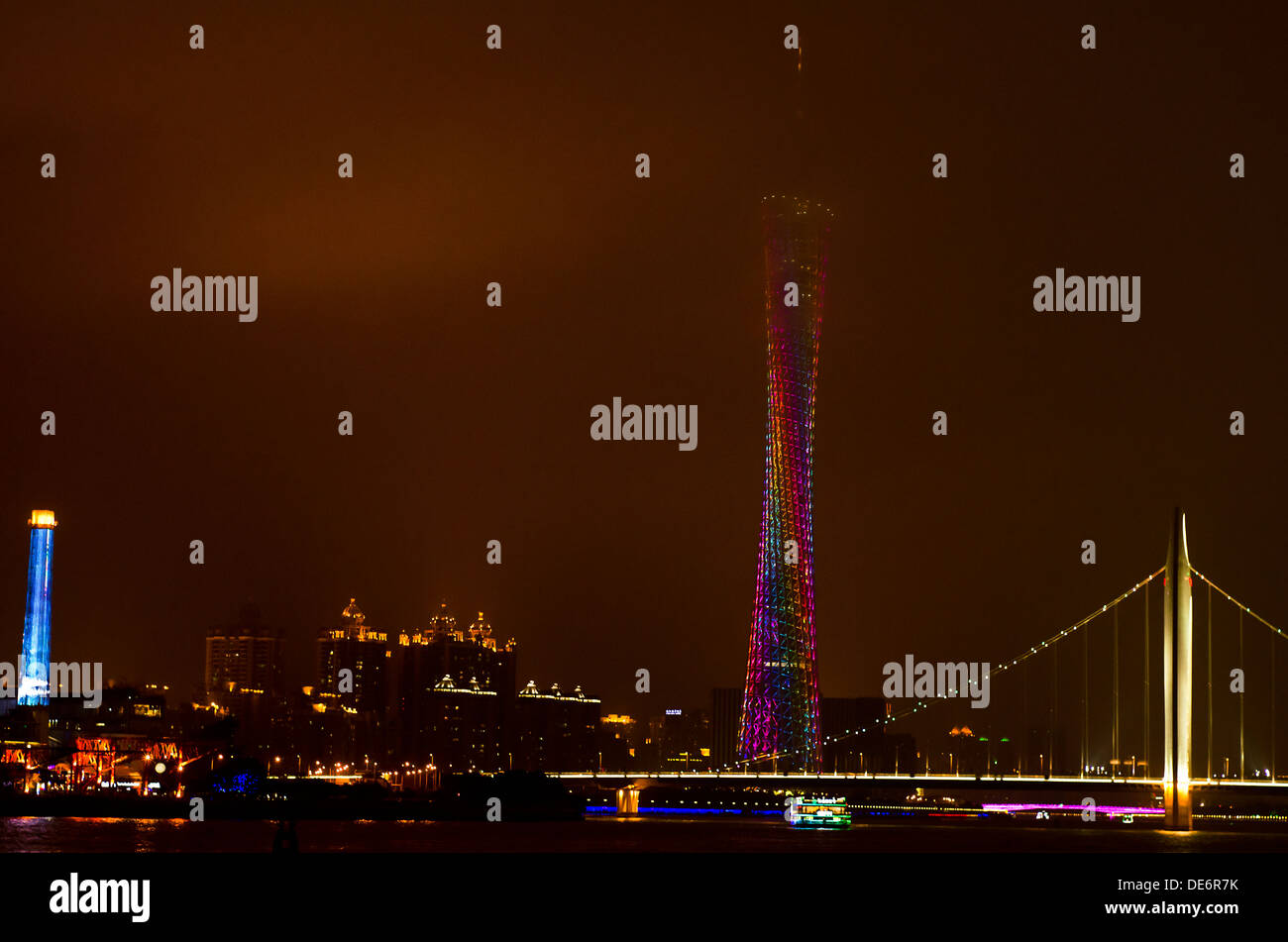 Pearl river , Guangzhou , China ,Guangzhou famous TV tower in background Stock Photo