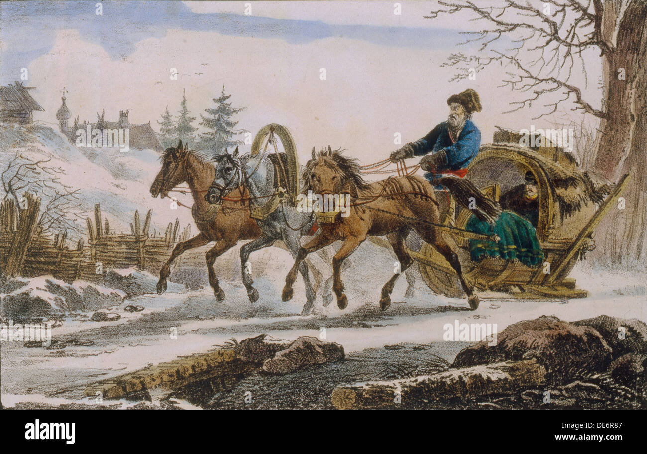 Kibitka, 1820. Artist: Pluchart, Eugéne (1809-1880) Stock Photo