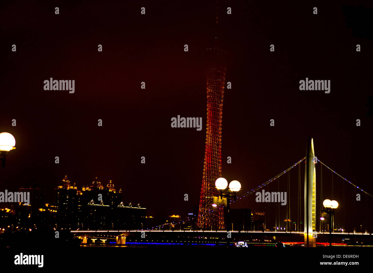 Pearl river , Guangzhou , China ,Guangzhou famous TV tower in background Stock Photo