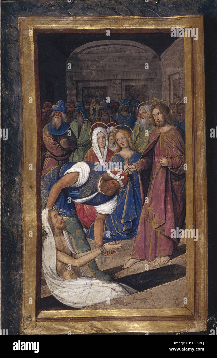 The Resurrection of Lazarus (from Lettres bâtardes), ca 1490-1510. Artist: Poyet, Jean (active 1483-1497) Stock Photo