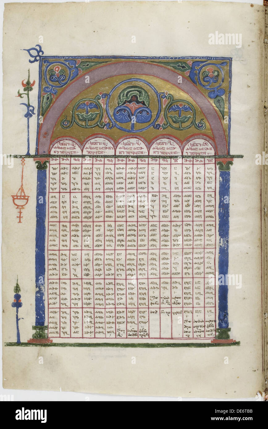 Illuminated manuscript of the Georgian-language Gospels, Between 1201 and 1300. Artist: Anonymous master Stock Photo